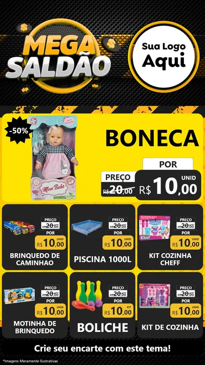 Modelo de Rede Social para Stories com o tema Mega Saldão para Brinquedos