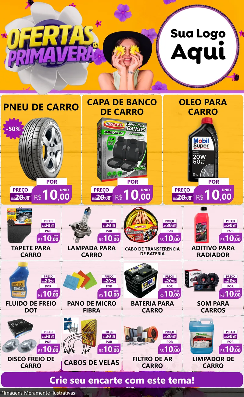 Modelo de Encarte para Encarte Grande com o tema Ofertas Da Primavera para Auto peças