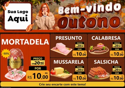 Modelo de Encarte para Encarte A4 Horizontal com o tema Bem-vindo Outono para Frios e Laticínios