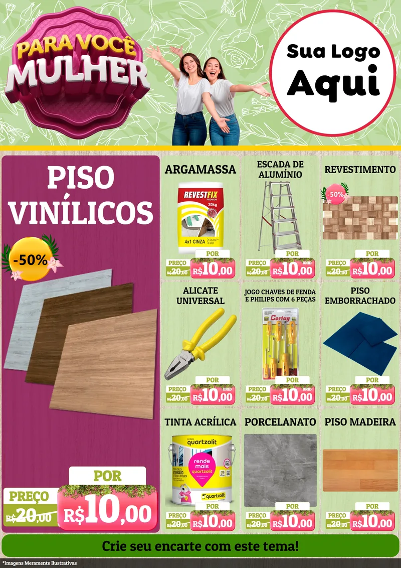 Modelo de Encarte para Encarte A4 Vertical com o tema Para Você Mulher para Material para Construção