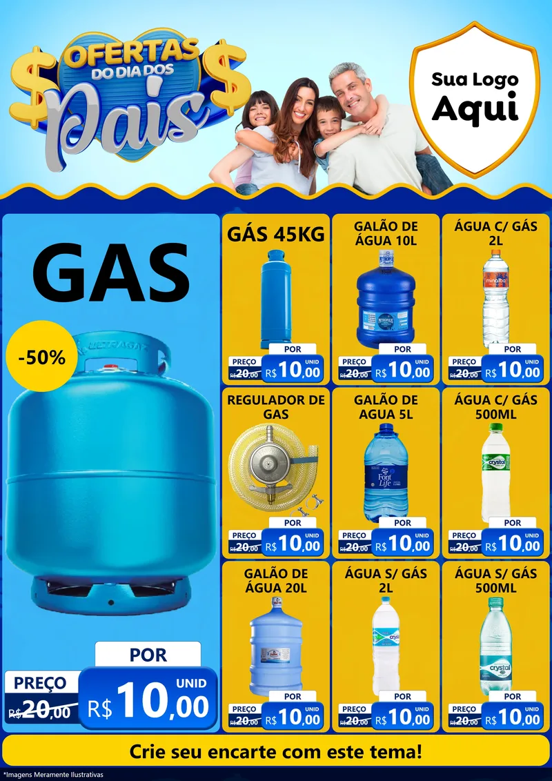 Modelo de Encarte para Encarte A4 Vertical com o tema Ofertas do Dia dos Pais para Água e gás