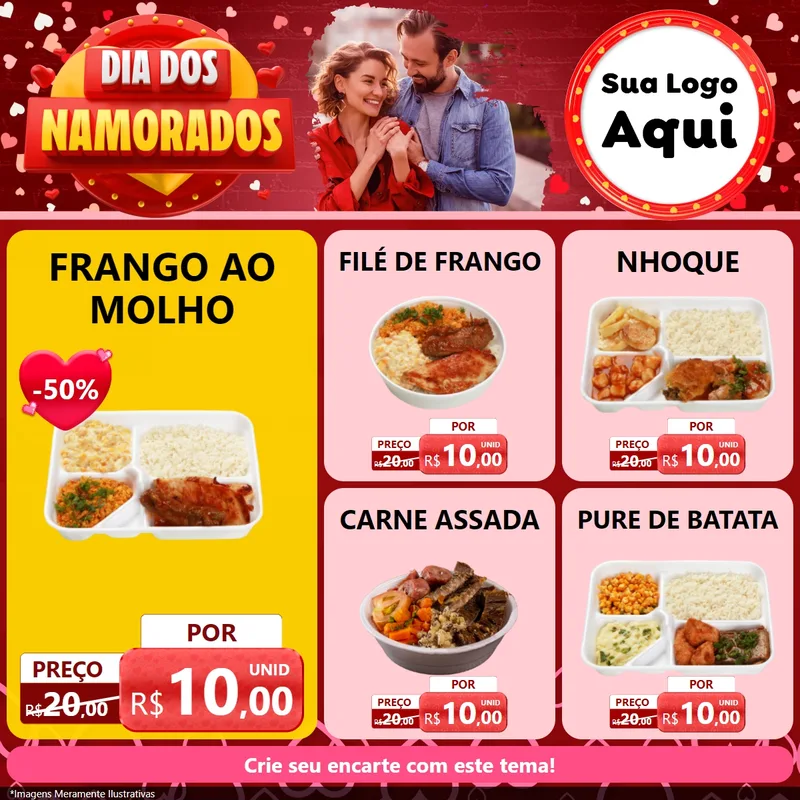 Modelo de Rede Social para Feed Facebook com o tema Dia Dos Namorados para Restaurante