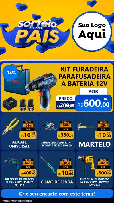 Modelo de Rede Social para Stories com o tema Sorteio Dia dos Pais para Maquinas e Ferramentas