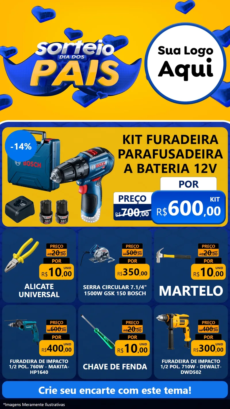 Modelo de Rede Social para Stories com o tema Sorteio Dia dos Pais para Maquinas e Ferramentas