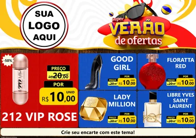 Modelo de Encarte para Encarte A4 Horizontal com o tema Super Verão de Ofertas para Perfumes