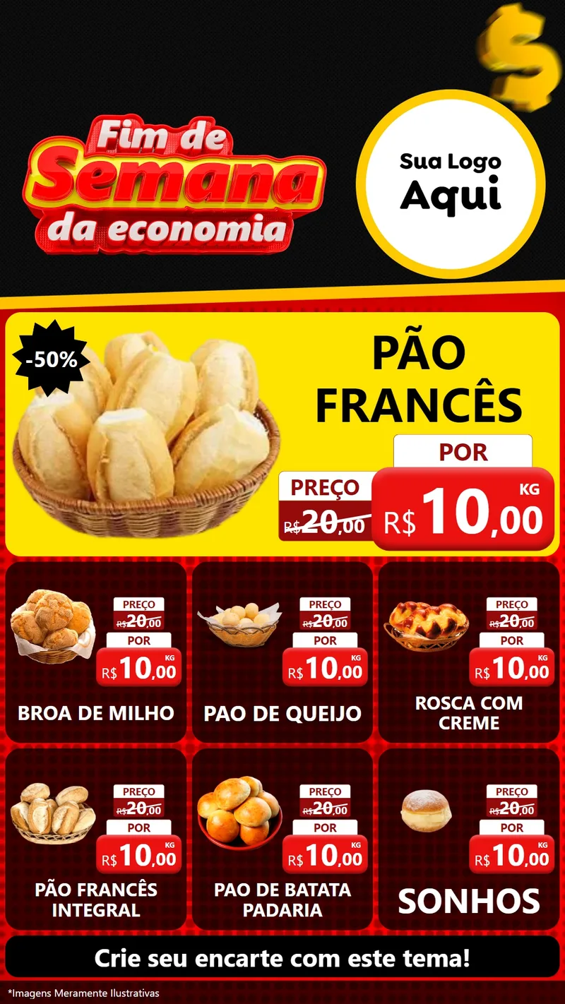 Modelo de Rede Social para Stories com o tema Fim de Semana da Economia para Padaria