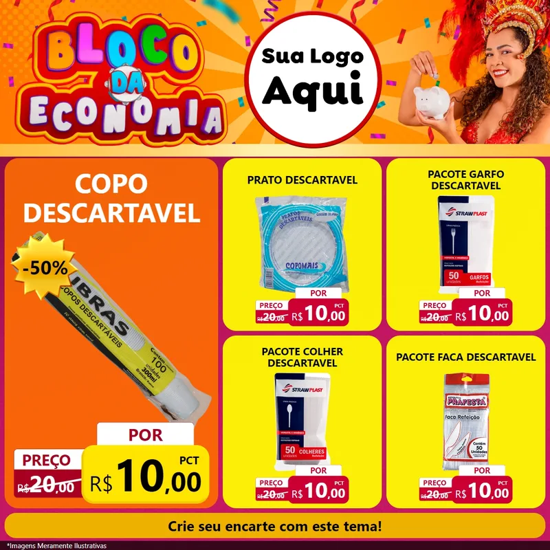 Modelo de Rede Social para Feed Facebook com o tema Bloco da Economia para Embalagens