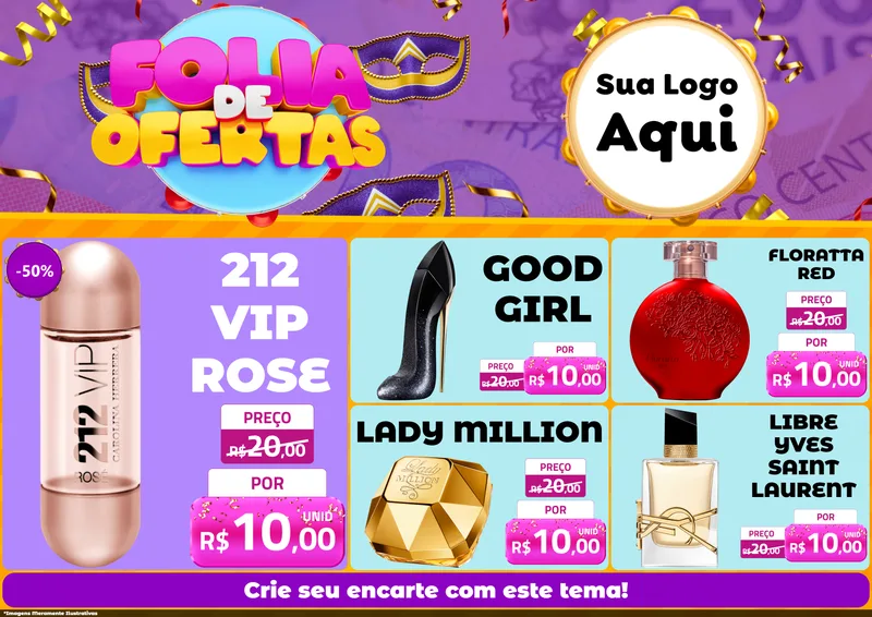 Modelo de Encarte para Encarte A4 Horizontal com o tema Folia de Ofertas para Perfumes