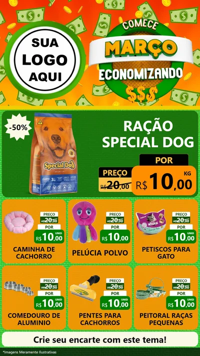 Modelo de Rede Social para Stories com o tema Comece Março Economizando para Pet Shop