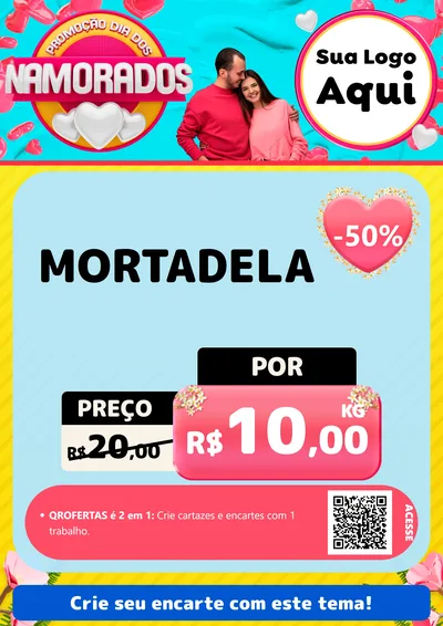 Modelo de Cartaz para Cartaz A4 Vertical com o tema Promoção Dia dos Namorados para Frios e Laticínios
