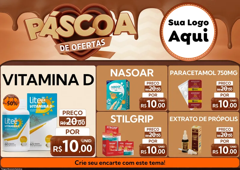 Modelo de Encarte para Encarte A4 Horizontal com o tema Páscoa de Ofertas para Farmácia