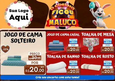 Modelo de Encarte para Encarte A4 Horizontal com o tema O Coelho Ficou Maluco - Páscoa para Cama, Mesa e Banho