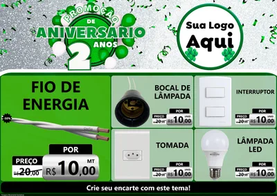 Modelo de Encarte para Encarte A4 Horizontal com o tema Promoção de Aniversário - 2 Anos para Materiais Elétricos
