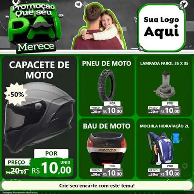 Modelo de Rede Social para Feed Facebook com o tema Promoção Que seu Pai Merece para Moto peças