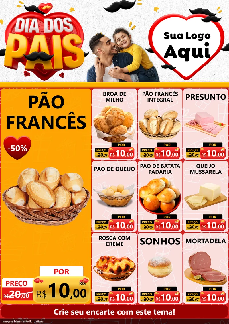 Modelo de Encarte para Encarte A4 Vertical com o tema Dia dos Pais para Padaria