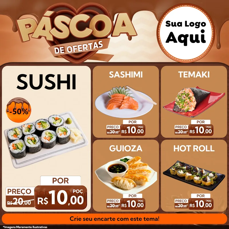 Modelo de Rede Social para Feed Facebook com o tema Páscoa de Ofertas para Comida japonesa