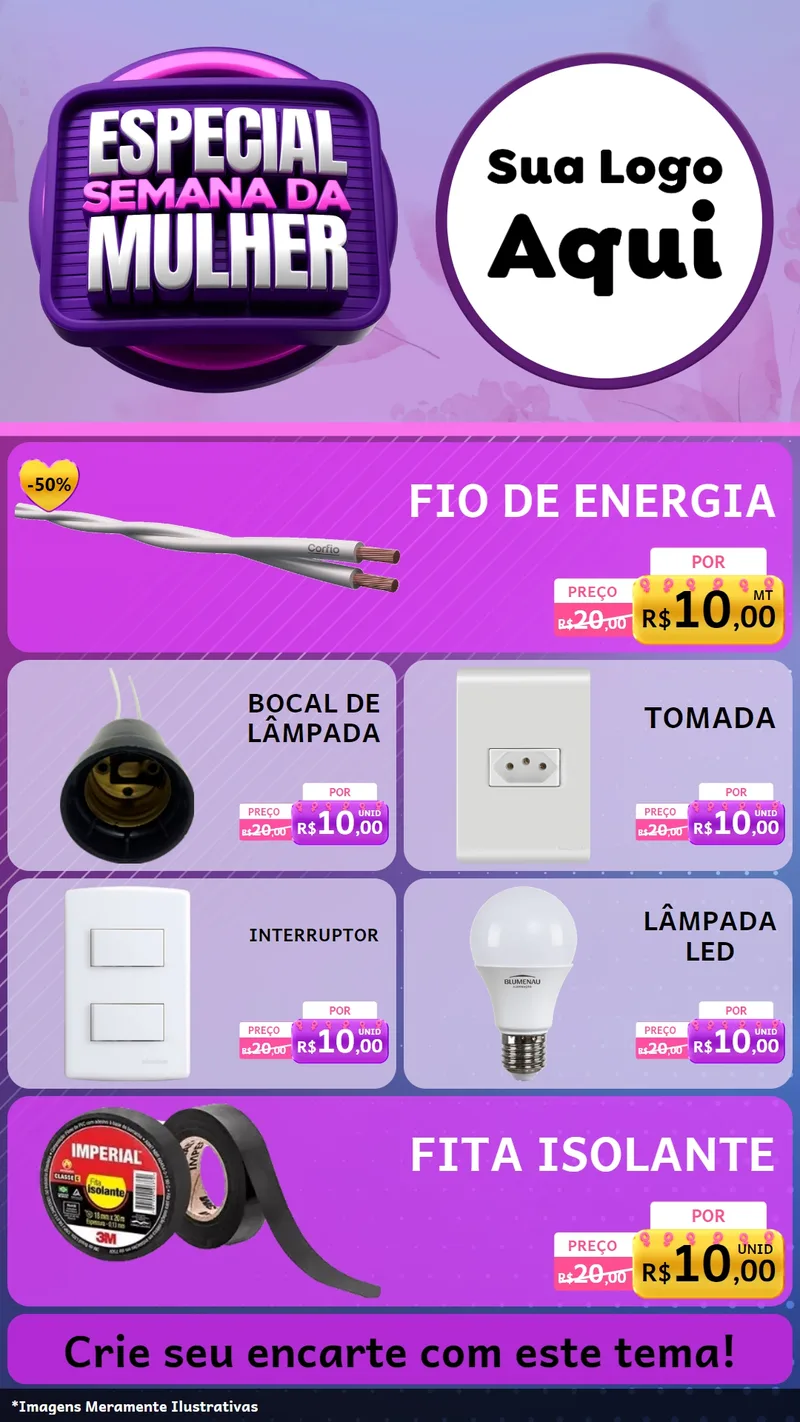 Modelo de TV para TV Vertical com o tema Especial Semana da Mulher para Materiais Elétricos