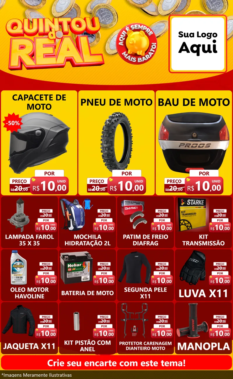 Modelo de Encarte para Encarte Grande com o tema Quintou do Real para Moto peças