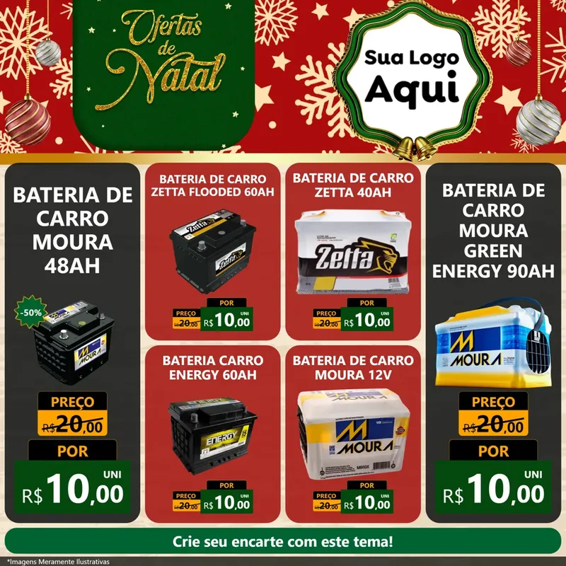 Modelo de Rede Social para Feed Facebook com o tema Natal de Ofertas para Baterias Elétricas