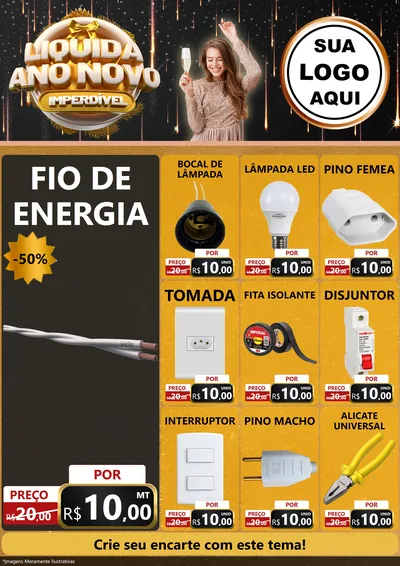 Modelo de Encarte para Encarte A4 Vertical com o tema Liquida Ano Novo Imperdível para Materiais Elétricos
