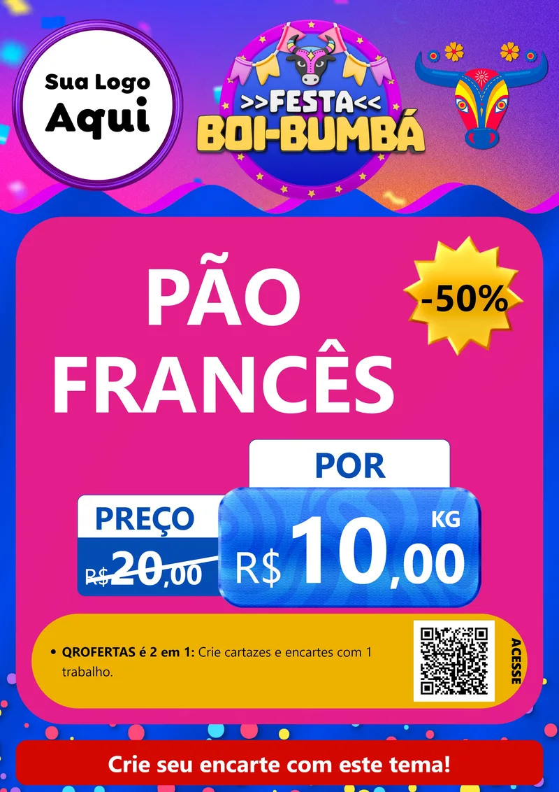 Modelo de Cartaz para Cartaz A4 Vertical com o tema Festa Boi-Bumbá para Padaria