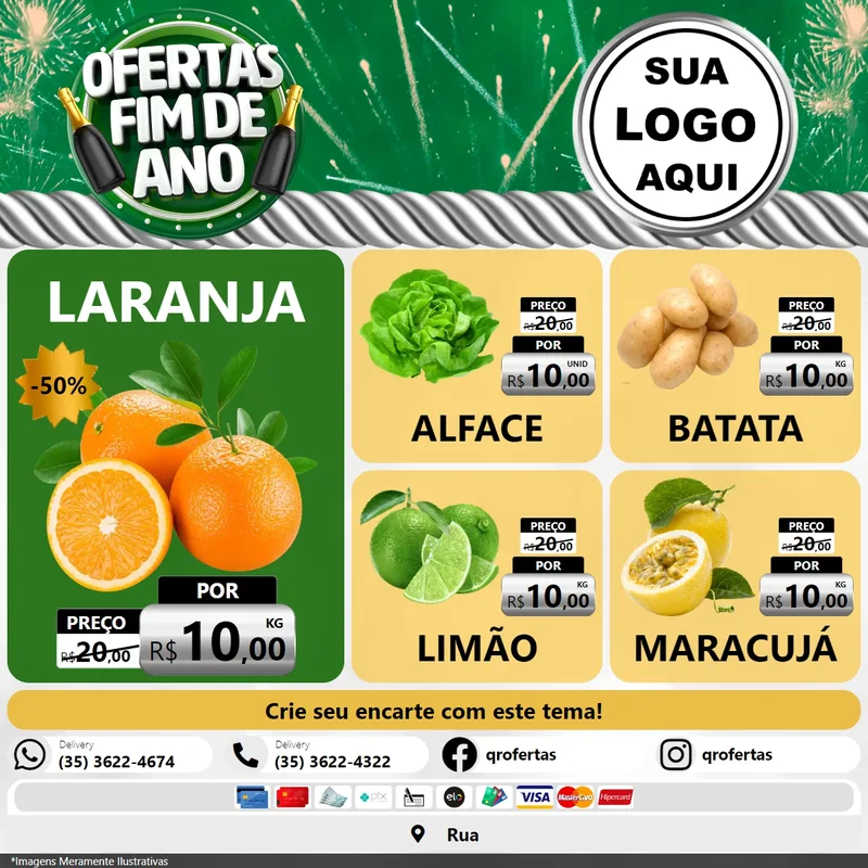 Modelo de Rede Social para Feed Facebook com o tema Ofertas Fim de Ano para Hortifrúti