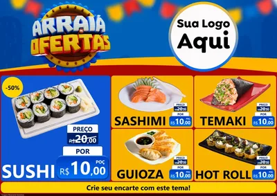 Modelo de Encarte para Encarte A4 Horizontal com o tema Arraiá de Ofertas - Junina para Comida japonesa