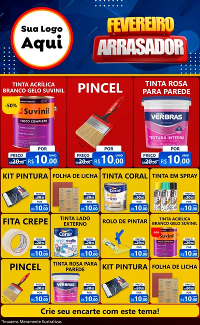 Modelo de Encarte para Encarte Grande com o tema Fevereiro Arrasador para Tintas e Ferramentas