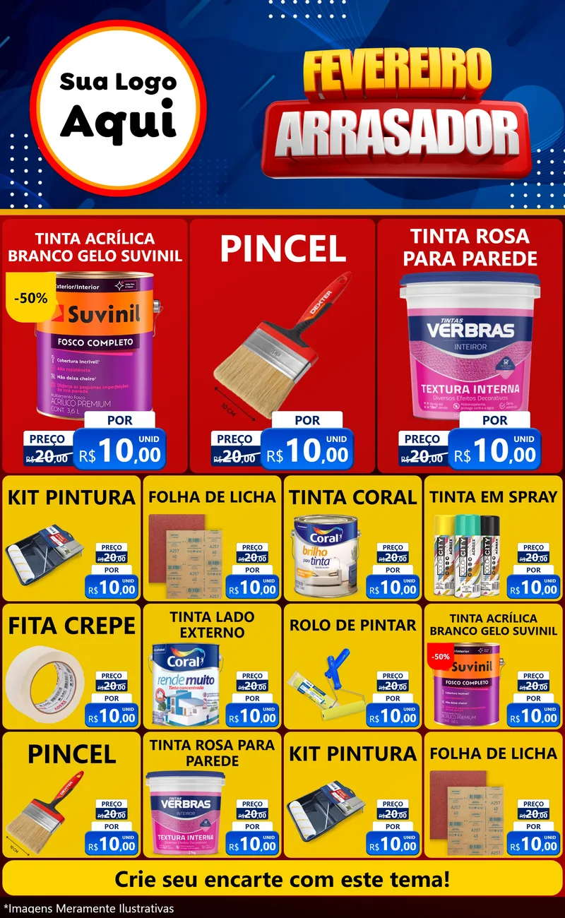 Modelo de Encarte para Encarte Grande com o tema Fevereiro Arrasador para Tintas e Ferramentas