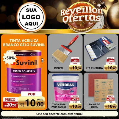 Modelo de Rede Social para Feed Facebook com o tema Réveillon de Ofertas para Tintas e Ferramentas