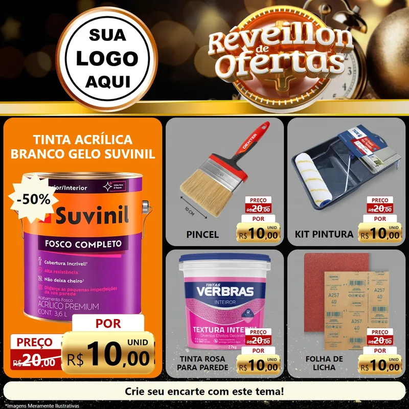 Modelo de Rede Social para Feed Facebook com o tema Réveillon de Ofertas para Tintas e Ferramentas