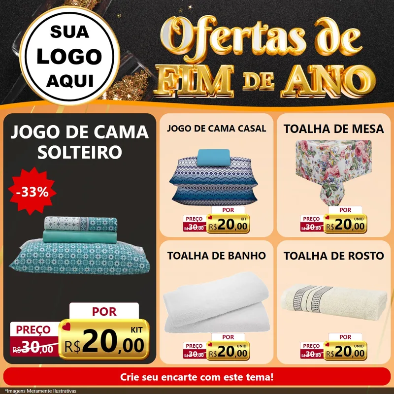 Modelo de Rede Social para Feed Facebook com o tema Ofertas de Fim de Ano para Cama, Mesa e Banho