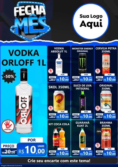 Modelo de Encarte para Encarte A4 Vertical com o tema Fecha Mês para Distribuidora de bebidas