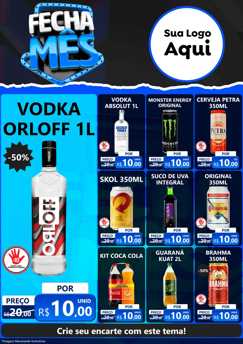 Modelo de Encarte para Encarte A4 Vertical com o tema Fecha Mês para Distribuidora de bebidas