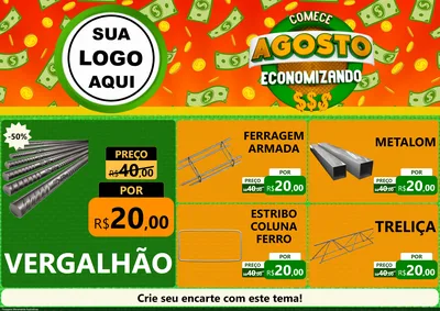 Modelo de Encarte para Encarte A4 Horizontal com o tema Comece Agosto Economizando para Ferragens