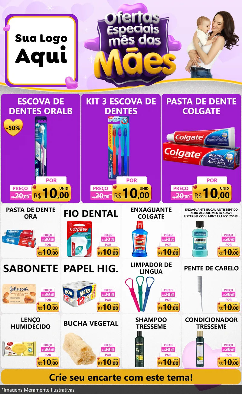 Modelo de Encarte para Encarte Grande com o tema Ofertas Especiais - Mês das Mães para Higiene Pessoal