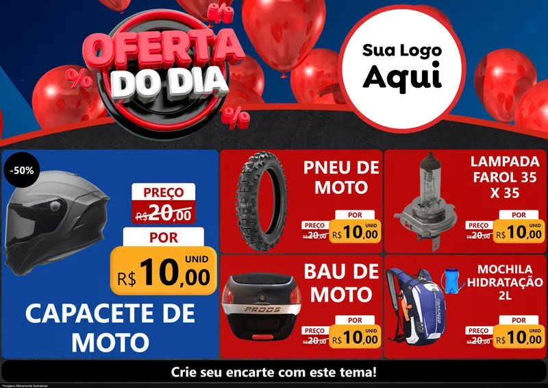 Modelo de Encarte para Encarte A4 Horizontal com o tema Oferta do Dia para Moto peças