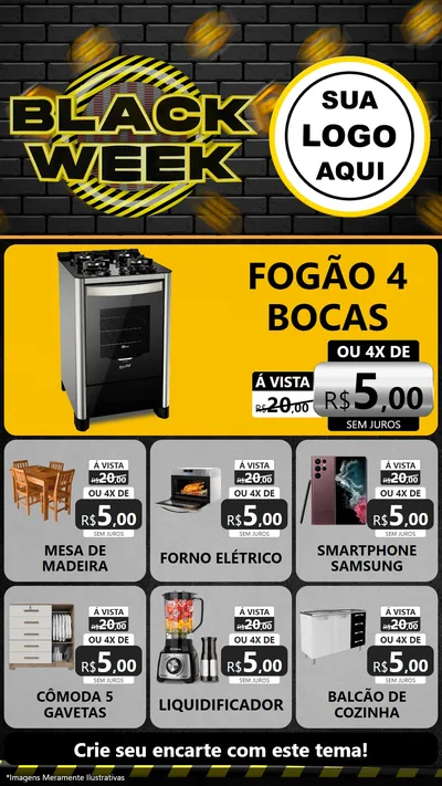 Modelo de Rede Social para Stories com o tema Black Week para Móveis e Eletro