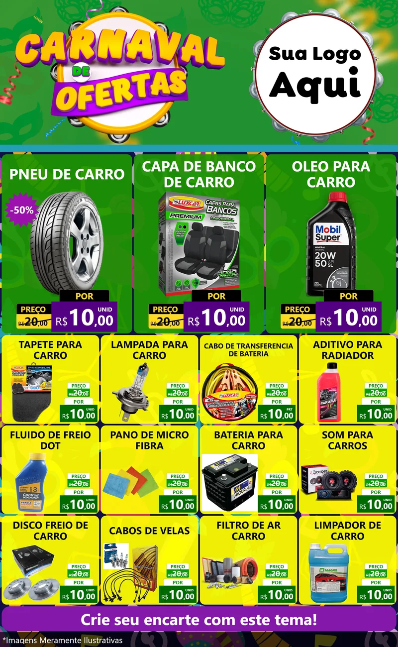 Modelo de Encarte para Encarte Grande com o tema Carnaval de Ofertas para Auto peças