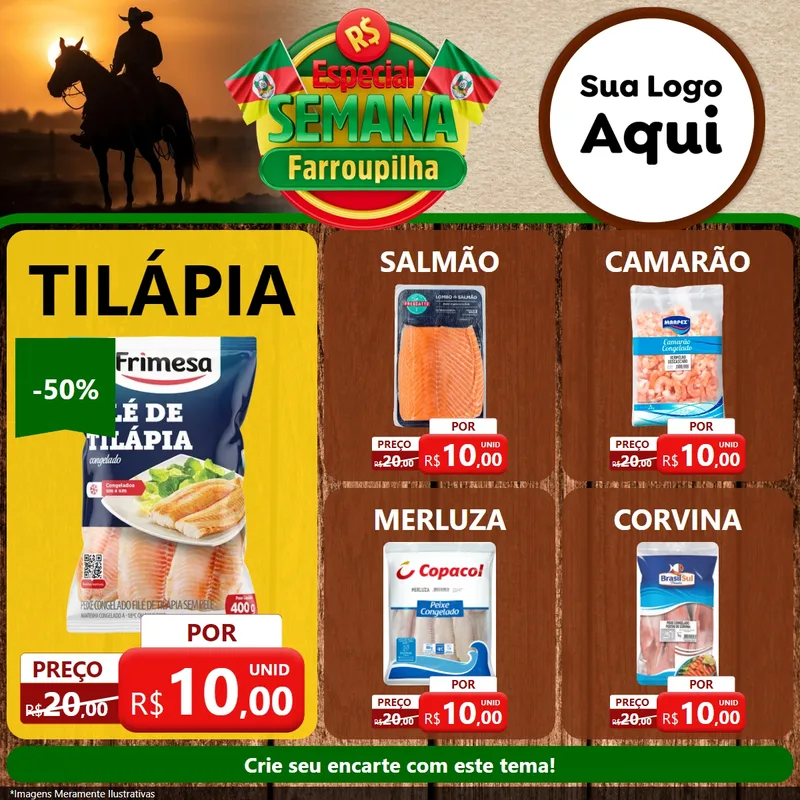 Modelo de Rede Social para Feed Facebook com o tema Especial Semana Farroupilha para Peixaria