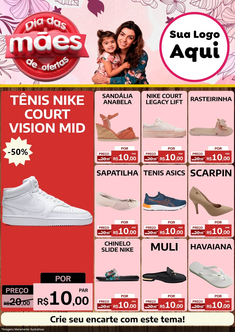 Modelo de Encarte para Encarte A4 Vertical com o tema Dia Das Mães De Ofertas para Calçados