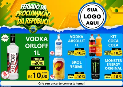 Modelo de Encarte para Encarte A4 Horizontal com o tema Feriado da Proclamação da República para Distribuidora de bebidas