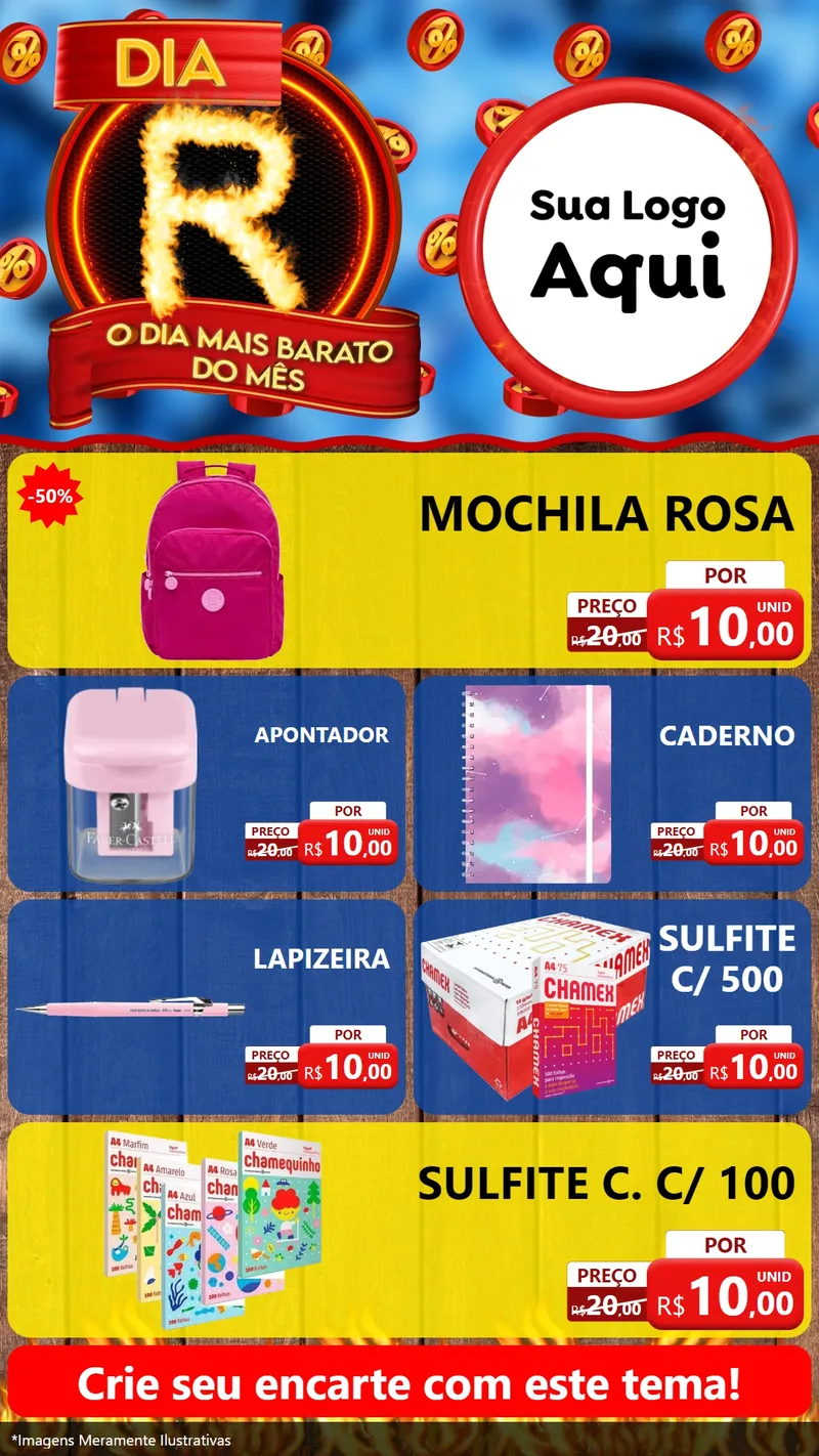 Modelo de TV para TV Vertical com o tema Dia R - O Dia Mais Barato Do Mês para Papelaria
