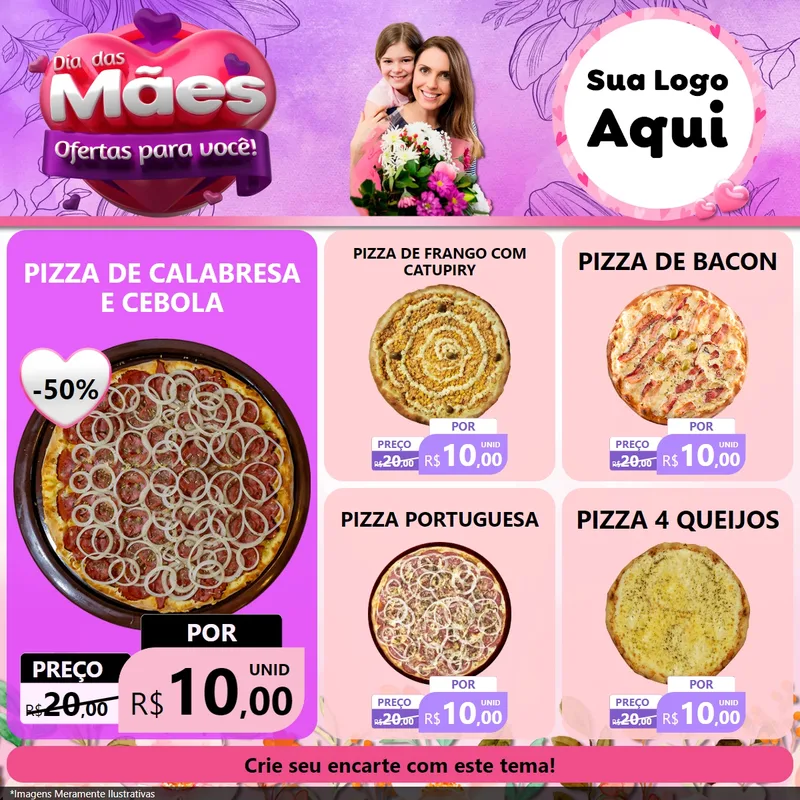 Modelo de Rede Social para Feed Facebook com o tema Dia das Mães Ofertas para Você! para Pizzaria