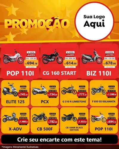 Modelo de Rede Social para Feed Instagram com o tema Promoção para Concessionaria de Motos
