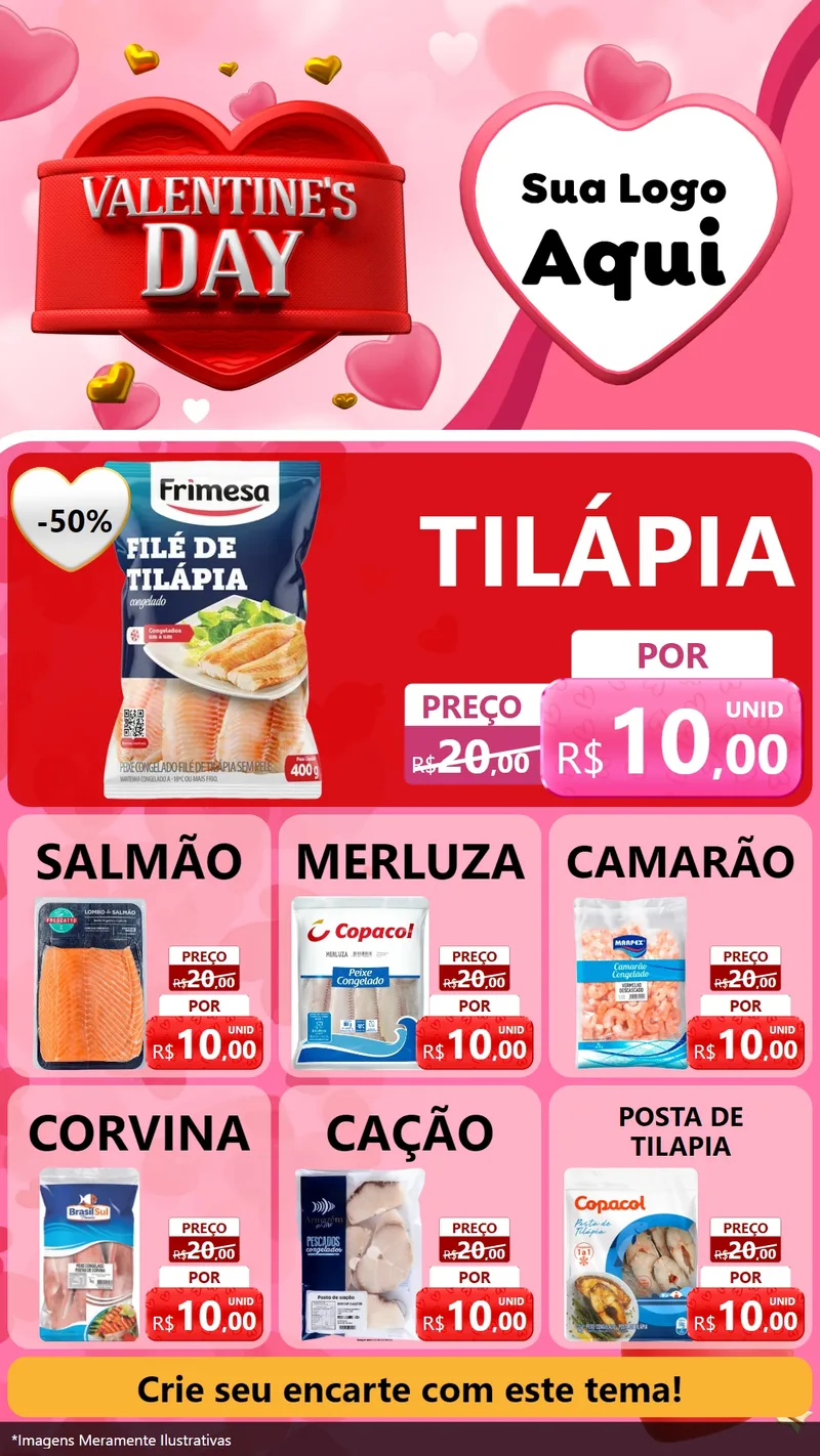 Modelo de Rede Social para Stories com o tema Valentine's Day para Peixaria