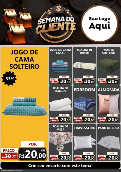 Modelo de Encarte para Encarte A4 Vertical com o tema Semana do Cliente para Cama, Mesa e Banho