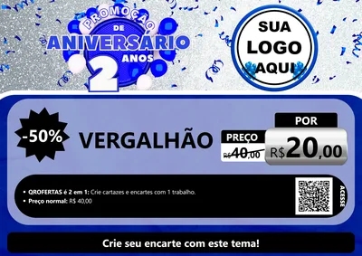 Modelo de Cartaz para Cartaz A4 Horizontal com o tema Promoção de Aniversário - 2 Anos para Ferragens