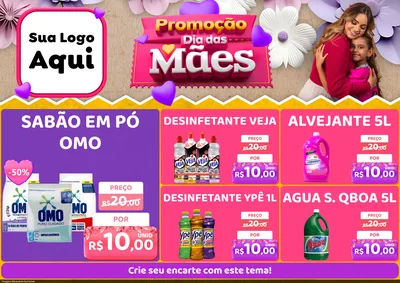 Modelo de Encarte para Encarte A4 Horizontal com o tema Promoção Dia das Mães para Produtos de Limpeza