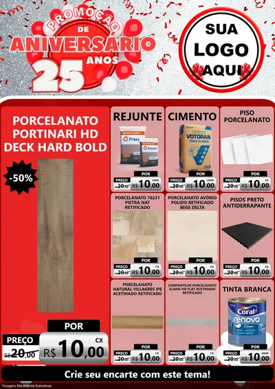 Modelo de Encarte para Encarte A4 Vertical com o tema Promoção de Aniversário - 25Anos para Pisos e revestimentos